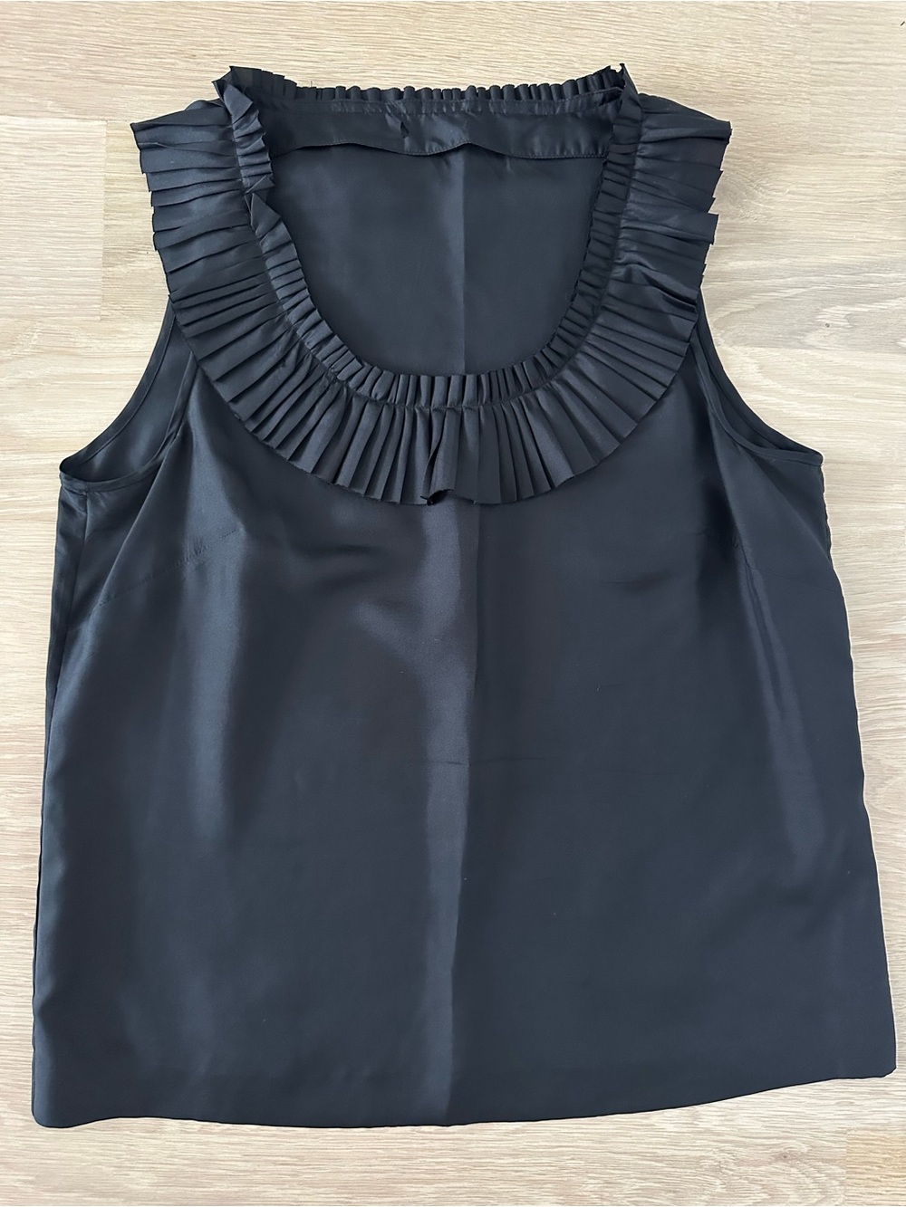 J. Crew Black Sleeveless Pleated Ruffle Collar Shell